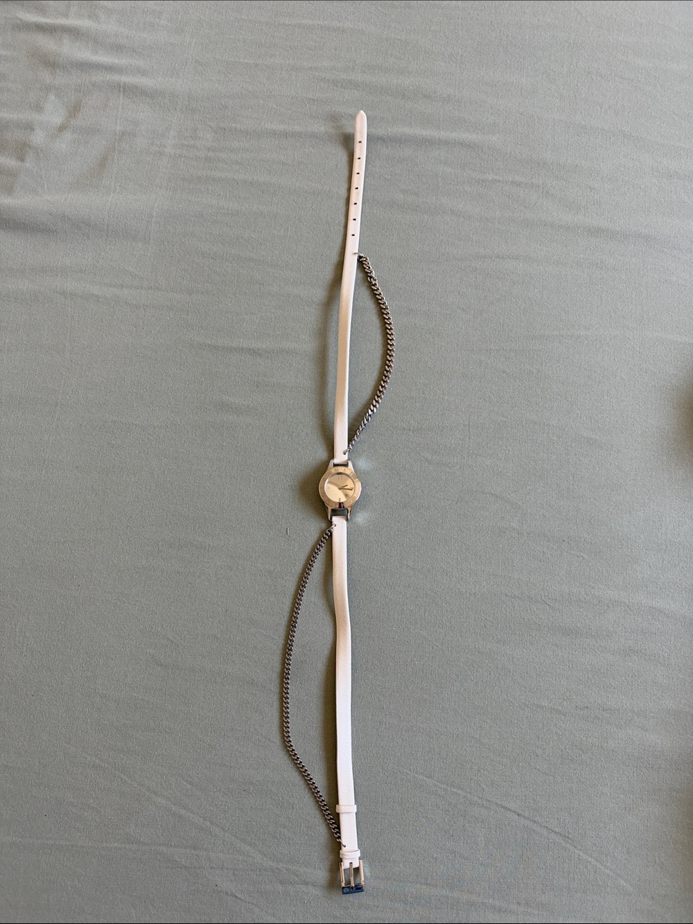 Armani Exchange White Leather Strap Watch with Silver Chain